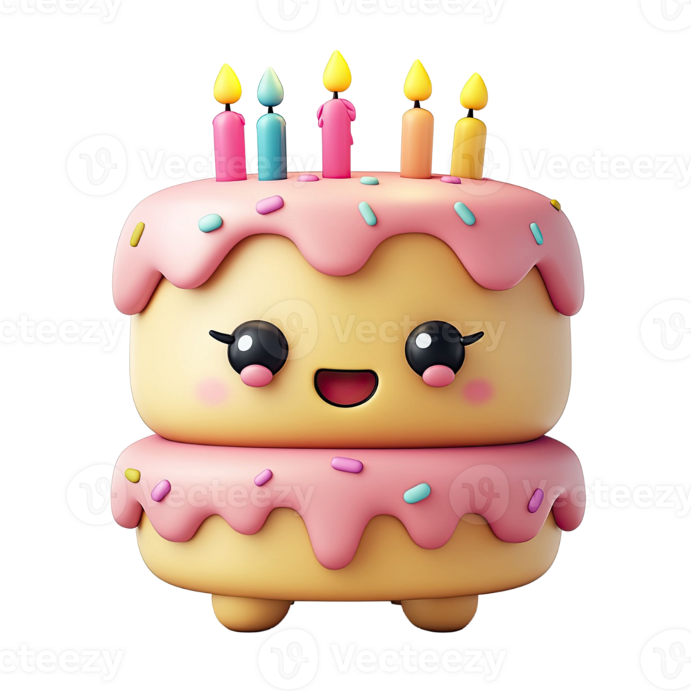 Smiling Birthday Cake With Pink Frosting Colorful Sprinkles and Lit Candles on Transparent Background png