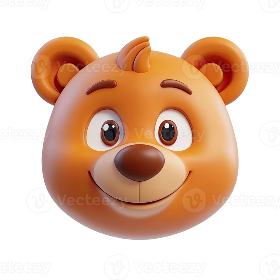 Smiling Cartoon Bear Head Isolated On Transparent Background With Brown Fur png