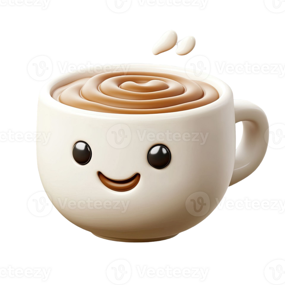 Smiling Cartoon Coffee Cup 3D Rendered Illustration on Transparent Background with Steam and Happy Face png