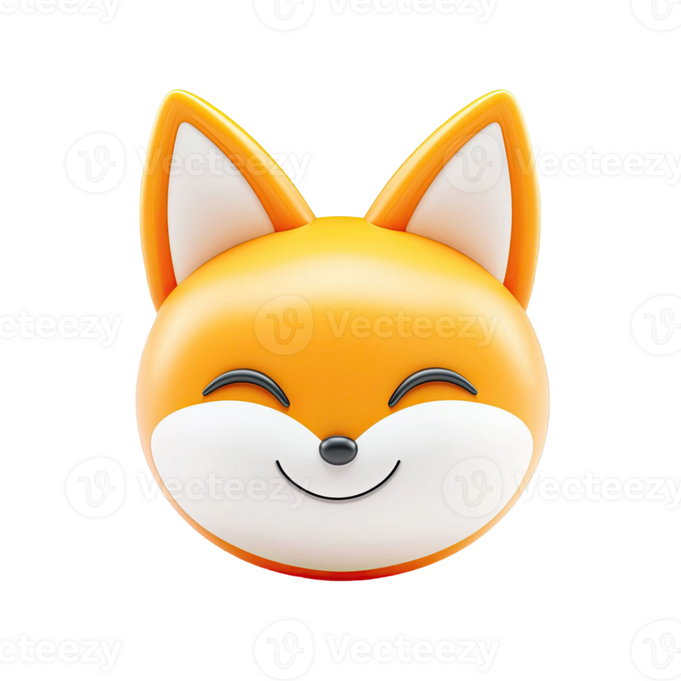 Smiling Cartoon Fox Head In Orange And White Against Transparent Background For Design Elements png