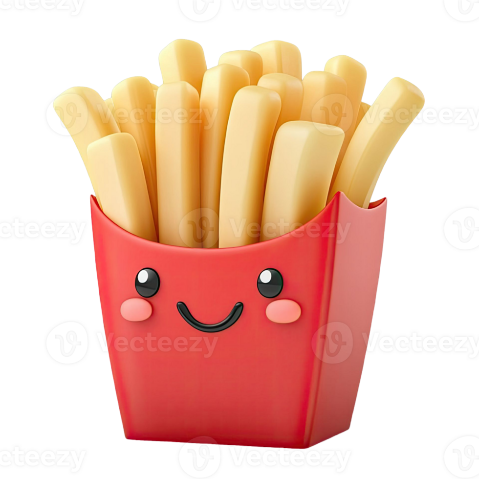 Smiling Cartoon French Fries Box Isolated On Transparent Background With Golden Appetizing Fries png