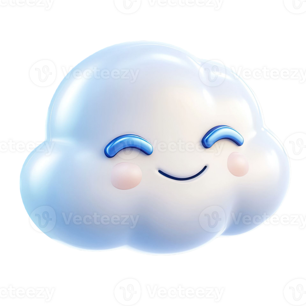 Smiling Cloud Illustration with Blue Eyes and Pink Cheeks on Transparent Background for Graphic Design png