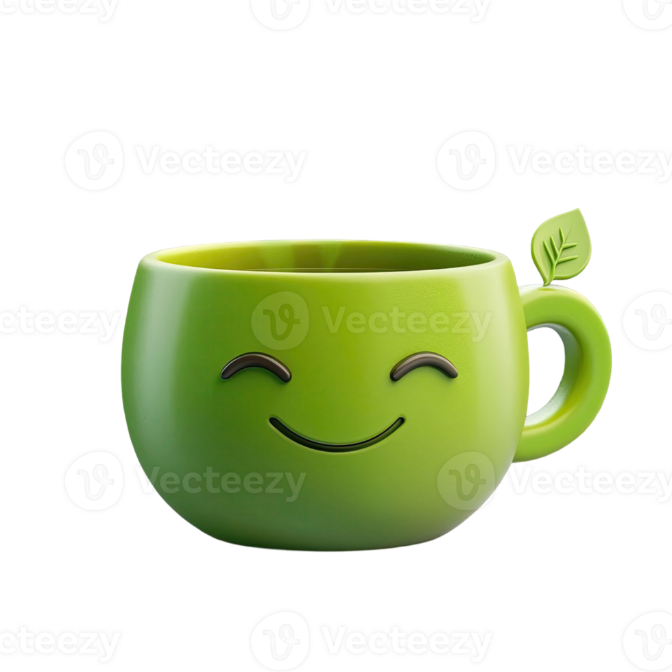 Smiling Green Teacup With Leaf Accent And Tea Against A Transparent Background png