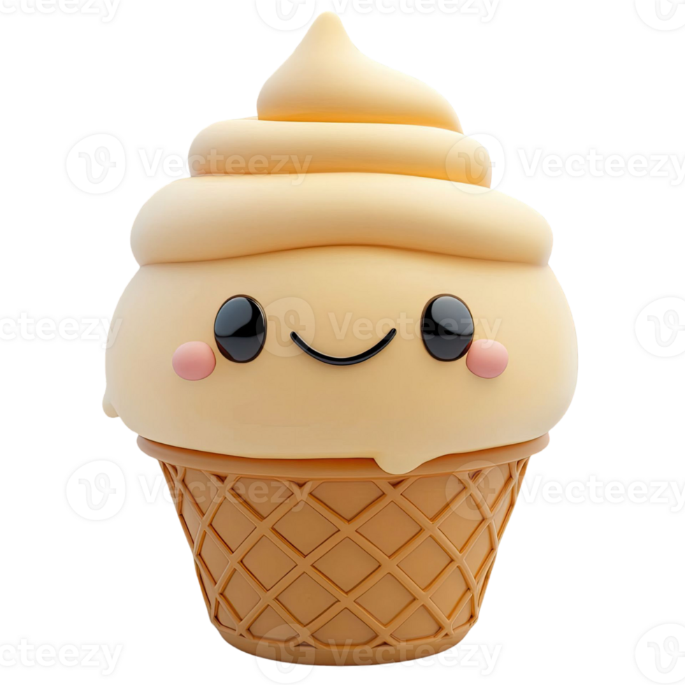 Smiling Ice Cream Cone Cartoon Illustration with Happy Expression Isolated on Transparent Background png