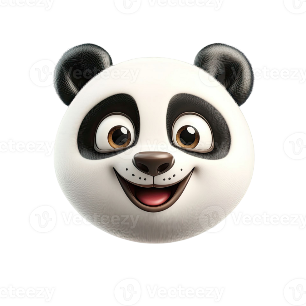 Smiling Panda Bear Face Cartoon Illustration Isolated on Transparent Background with Black and White Fur png
