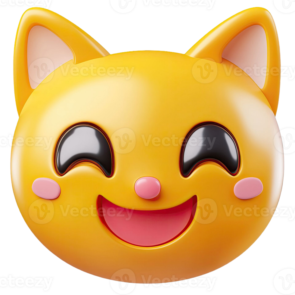 Smiling Orange Cat Emoji with Pink Cheeks on Transparent Background png