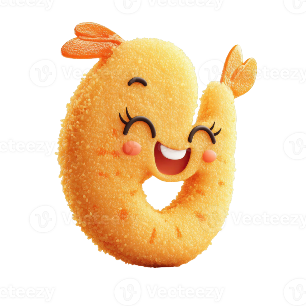Smiling Cartoon Shrimp Character with Cheerful Expressions and Golden Orange Tones on Transparent Backdrop png