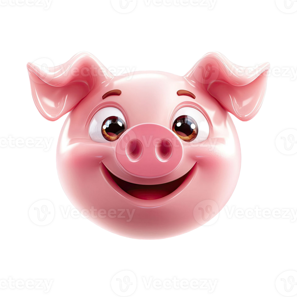Smiling Pink Pig Face Isolated On Transparent Background A Rendered Cheerful Animal Head with a Friendly Expression png