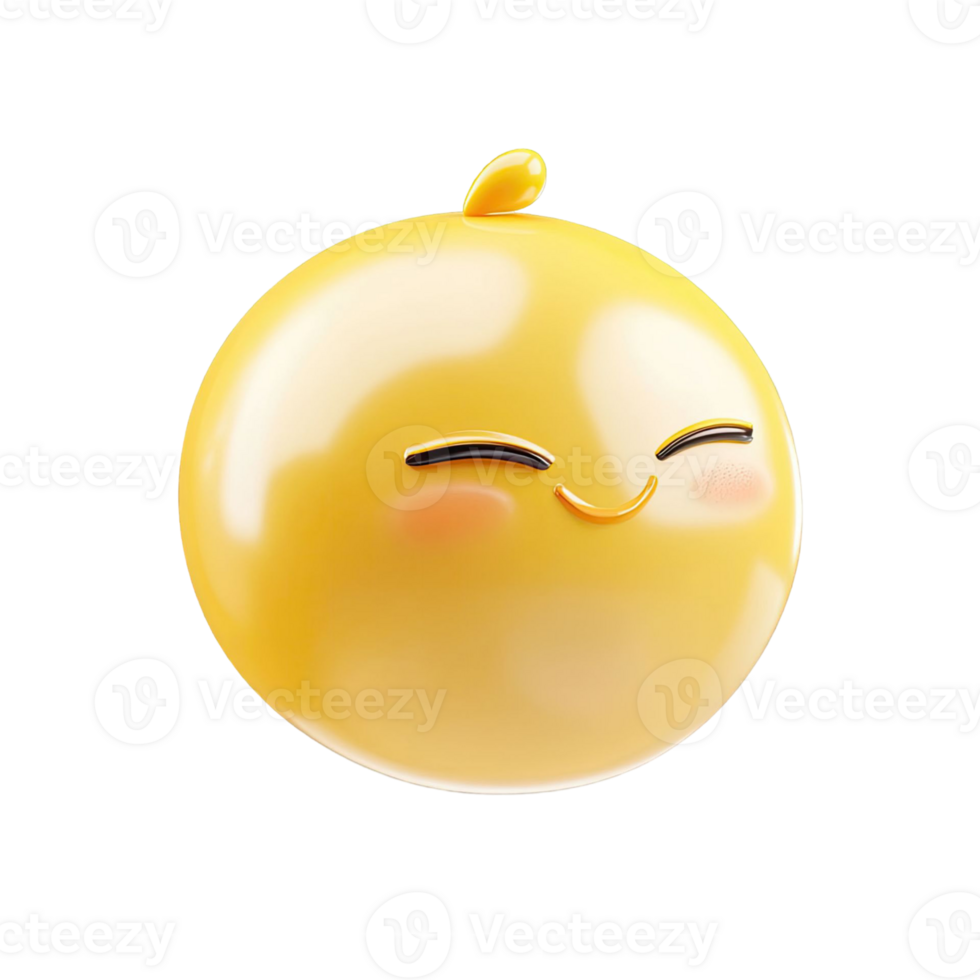 Smiling Yellow Sphere Cartoon Character with Closed Eyes Blushed Cheeks against Transparent Background png