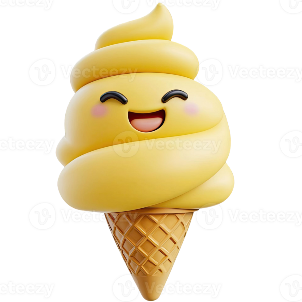 Smiling Yellow Ice Cream Cone With Happy Expression on Transparent Background png