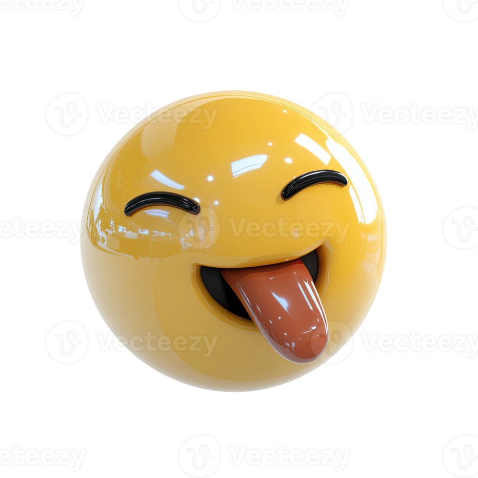 Smiling Yellow Sphere With Tongue Out Against Transparent Background Illustrating Cheerful Expression png