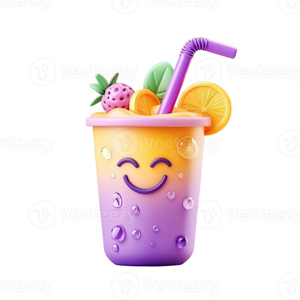 Stylized Smoothie with Strawberry Orange and Bubbles on Transparent Background png
