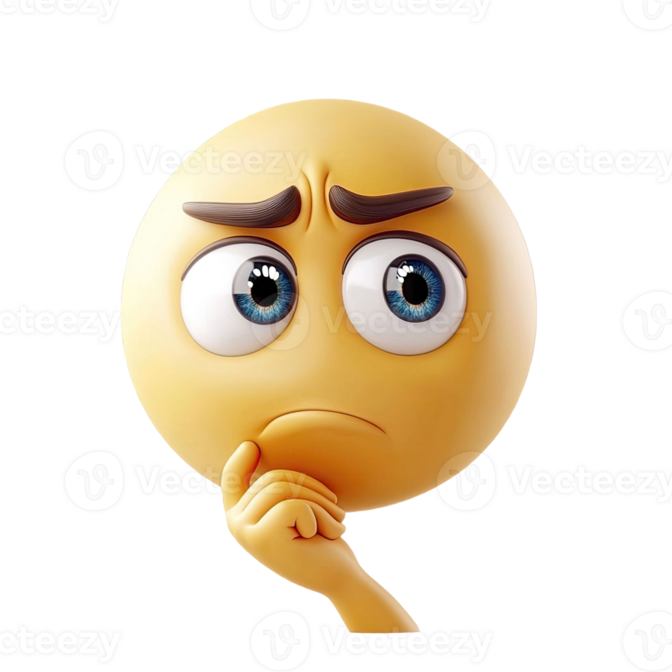 Thoughtful Yellow Emoji Contemplating Against Transparent Background png