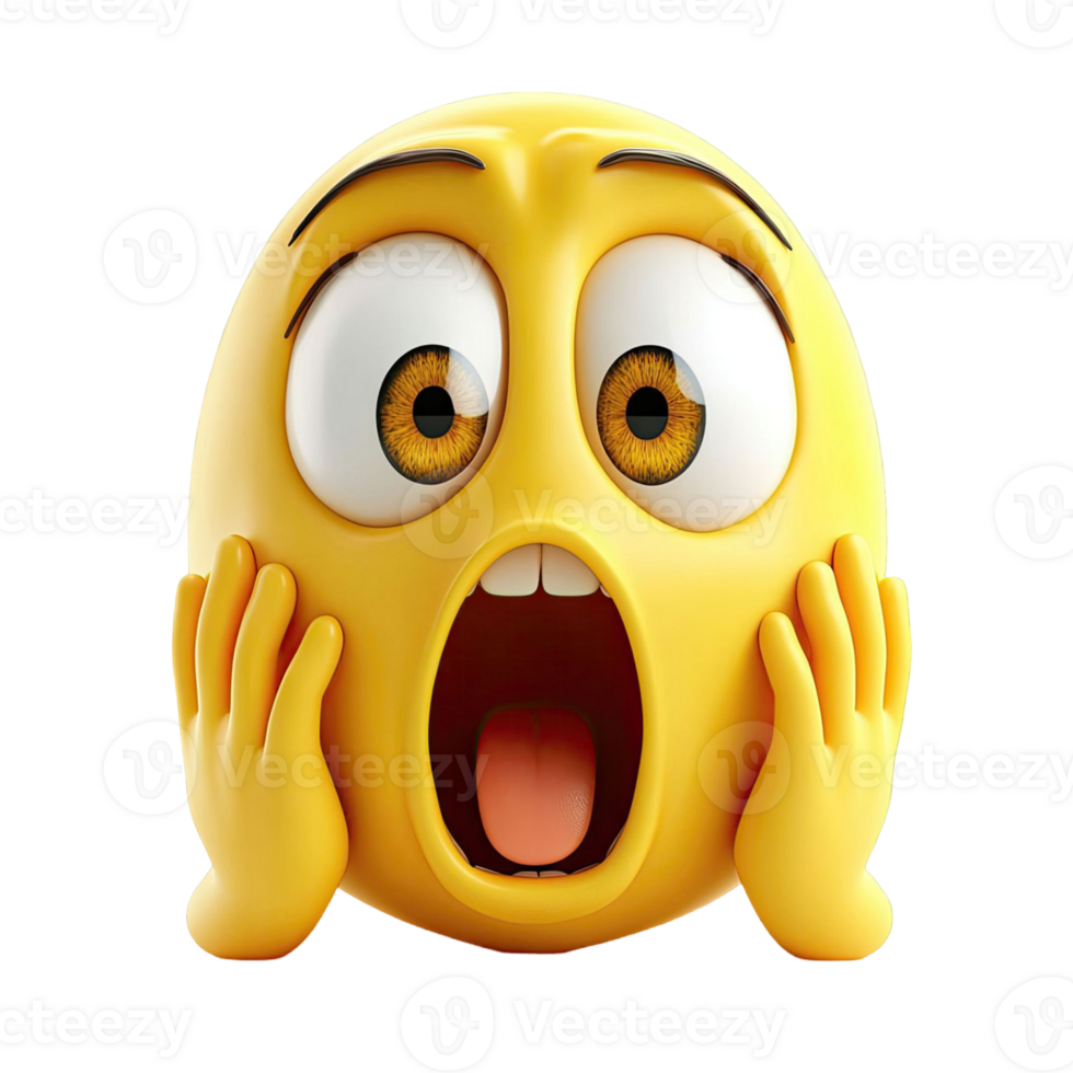 Surprised Animated Yellow Emoji With Open Mouth Holding Cheeks in Transparent Background png