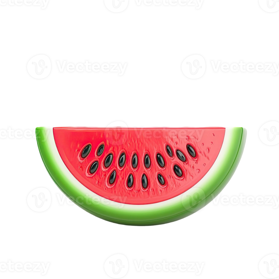 Watermelon Slice Isolated on Transparent Background Showing Red Flesh Black Seeds and Green Rind png