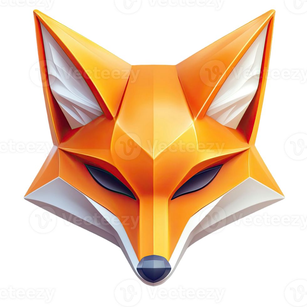 Vibrant Geometric Fox Mask Rendered in Orange White on Transparent Background for Digital Design png