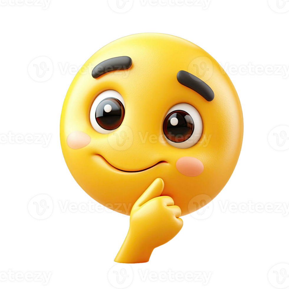 Yellow Emoji Thinking Expression With Hand On Chin 3d Render On Transparent Background png