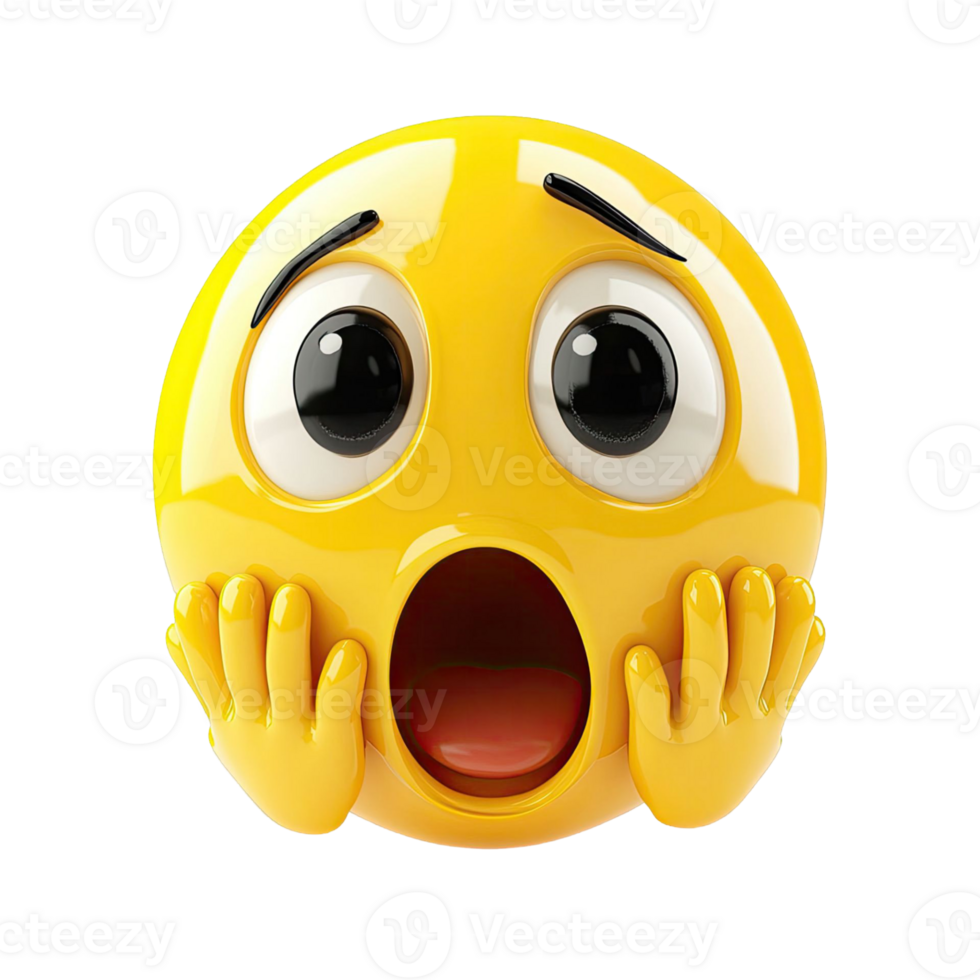 Yellow Emoji Depicting Shock and Surprise with Open Mouth and Hands on Transparent Background png