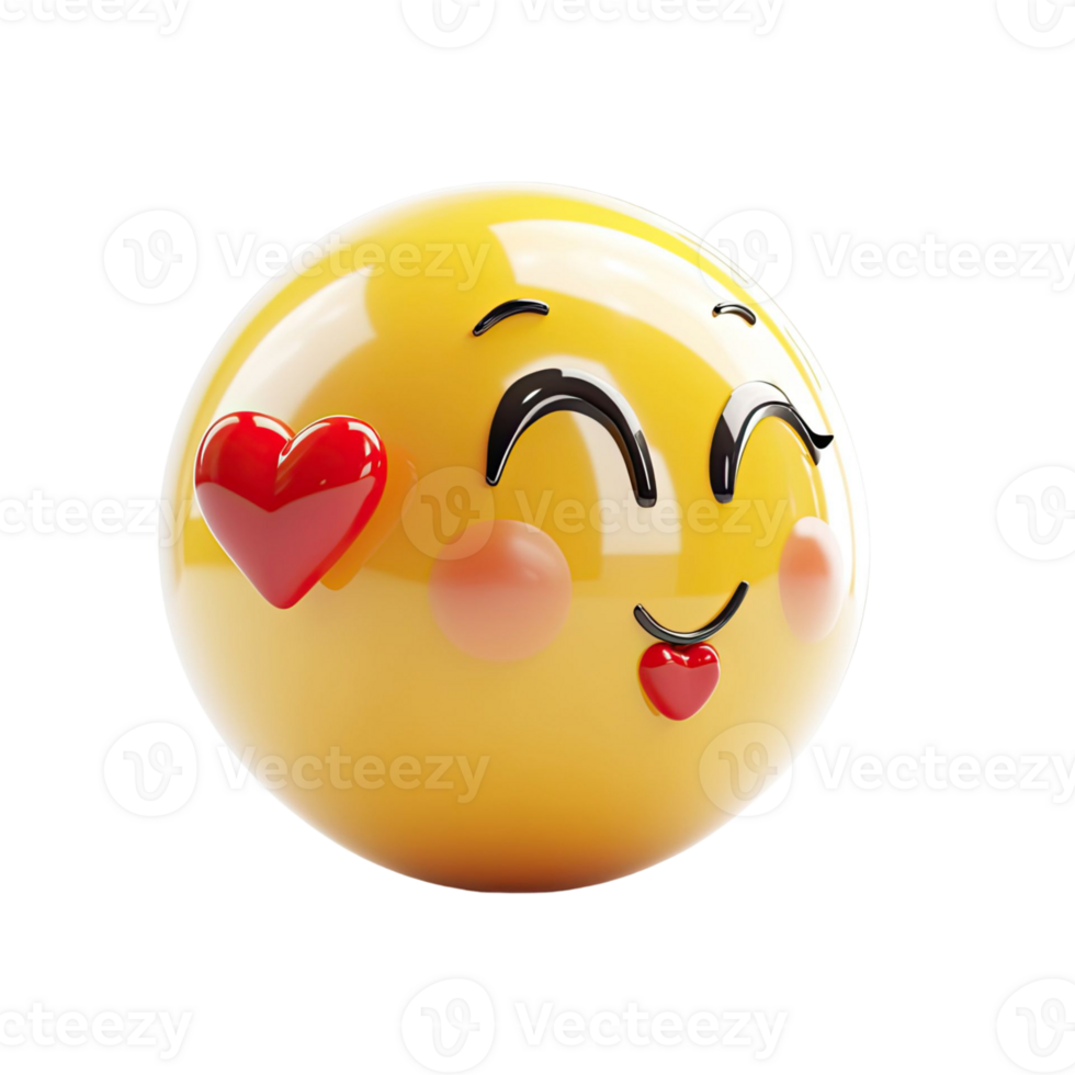 3D Render Emoji Kissing Face with Red Heart on Transparent Background expressing Affection png