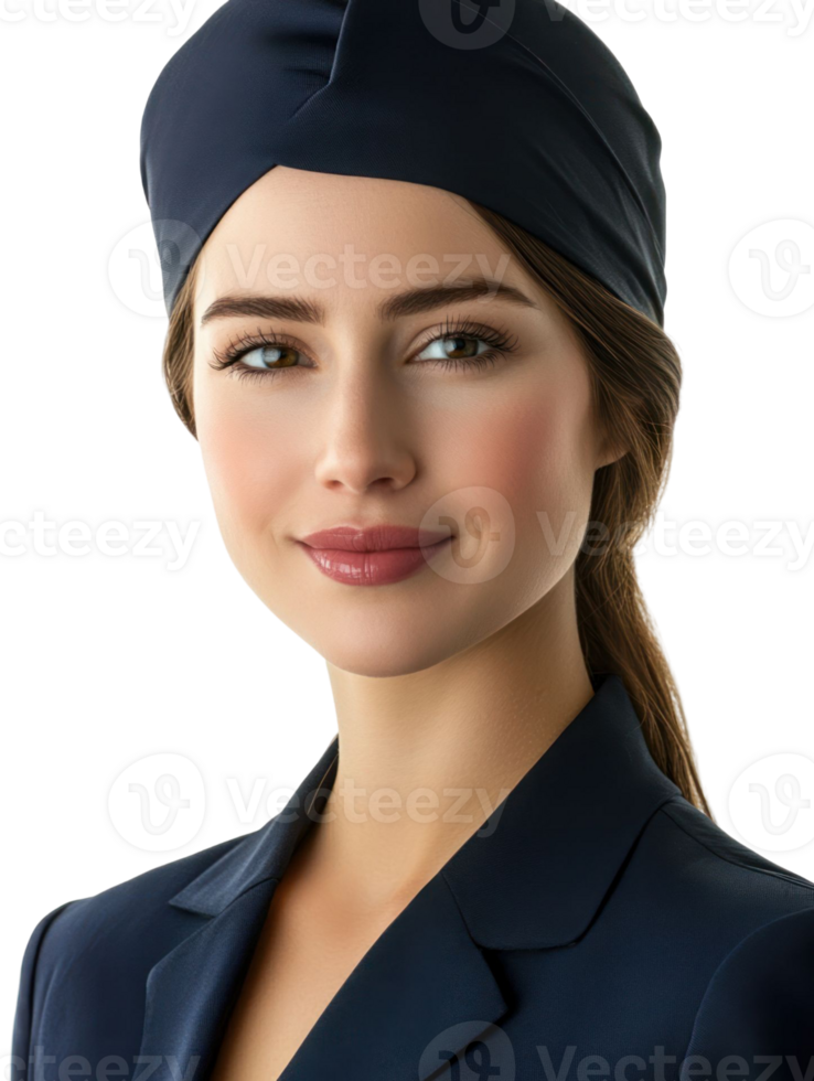 Elegant Portrait Of A Young Woman In Navy Blazer And Head Covering Against Transparent Background png