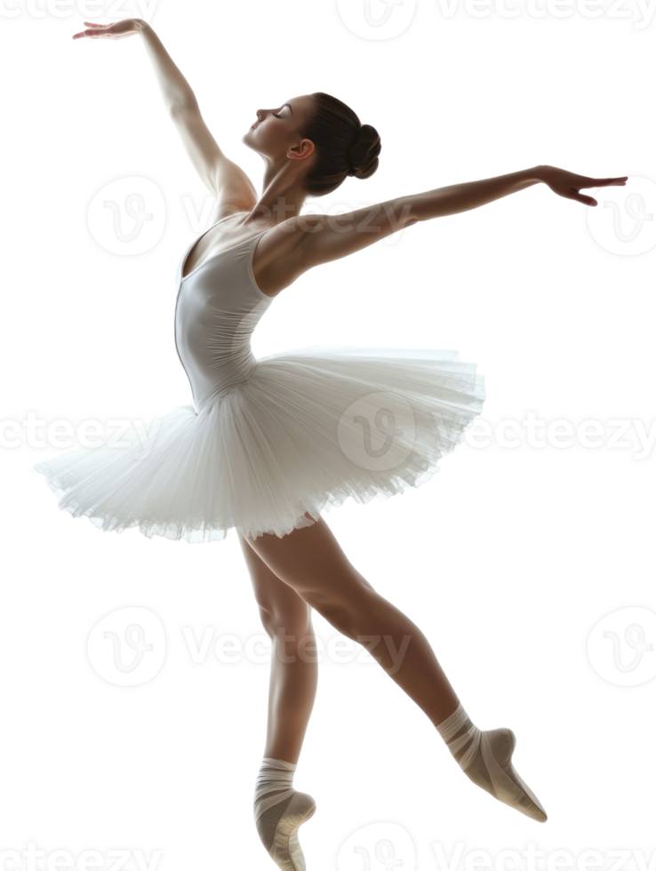 Graceful Ballerina Dancing In White Tutu With Arms Raised Silhouette Against Transparent Background png