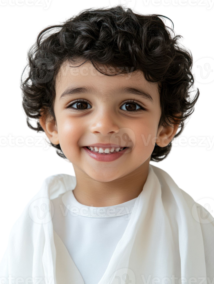 Joyful Young Boy Portrait Smiling in White Shirt and Scarf on Transparent Background png