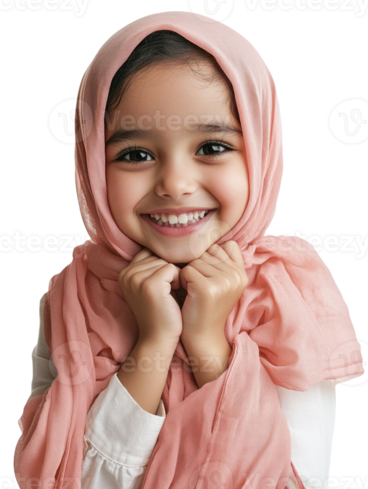Joyful Young Girl in Pink Headscarf Isolated on Transparent Background Smiling with Happy Expression png