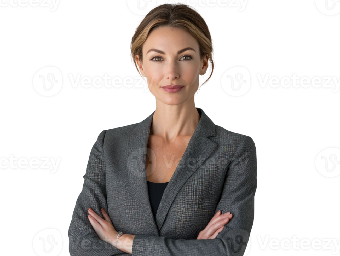 Portrait Of A Beautiful Woman In A Professional Gray Blazer Isolated On A Transparent Background png