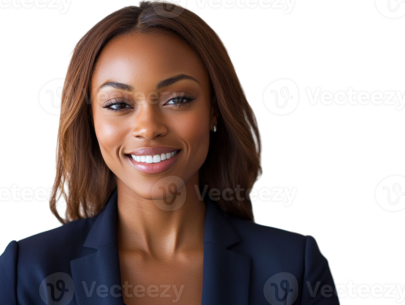 Smiling African American Woman in Dark Blue Blazer Isolated on Transparent Background png