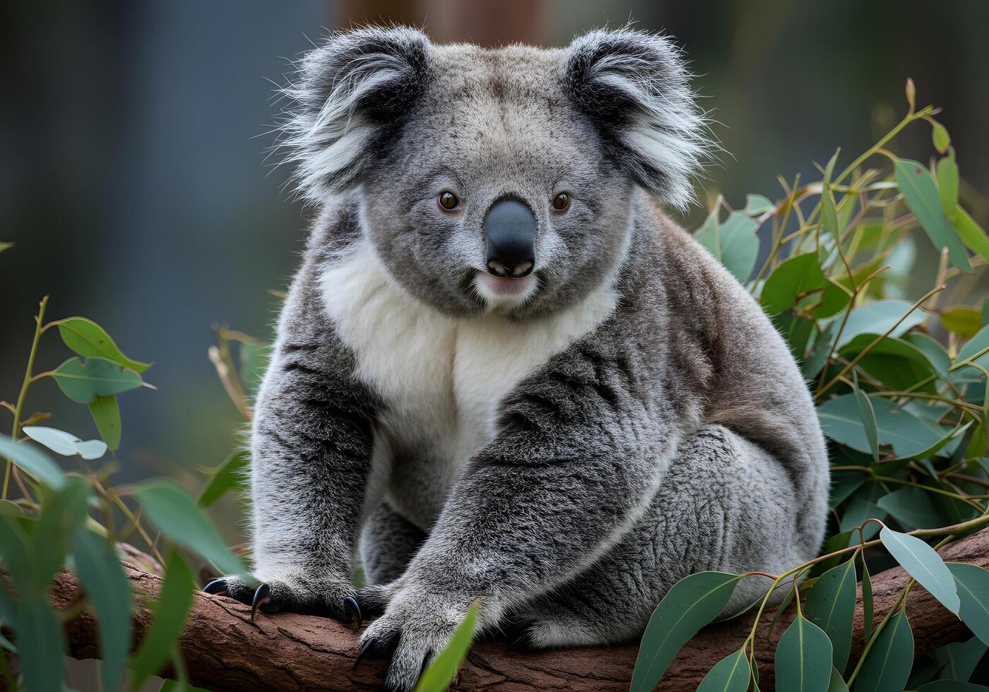 A koala bear sitting on a tree branch photo