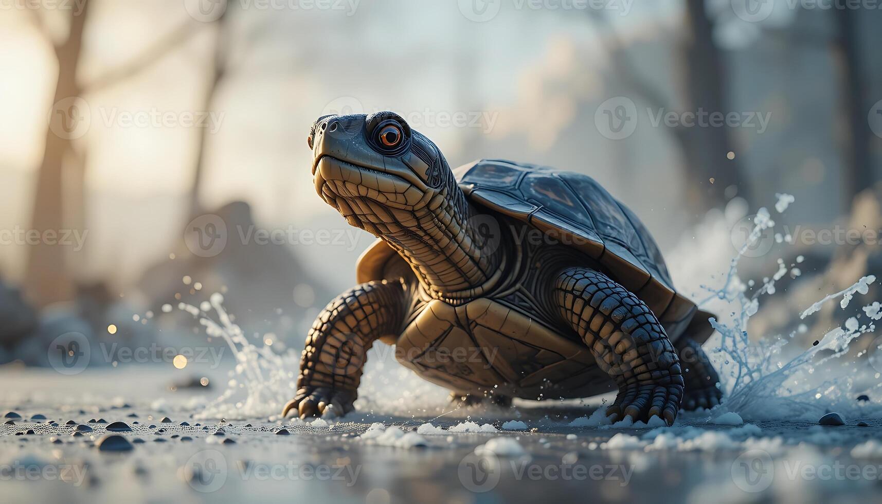 Turtle Walking Through Water Outdoors Closeup photo