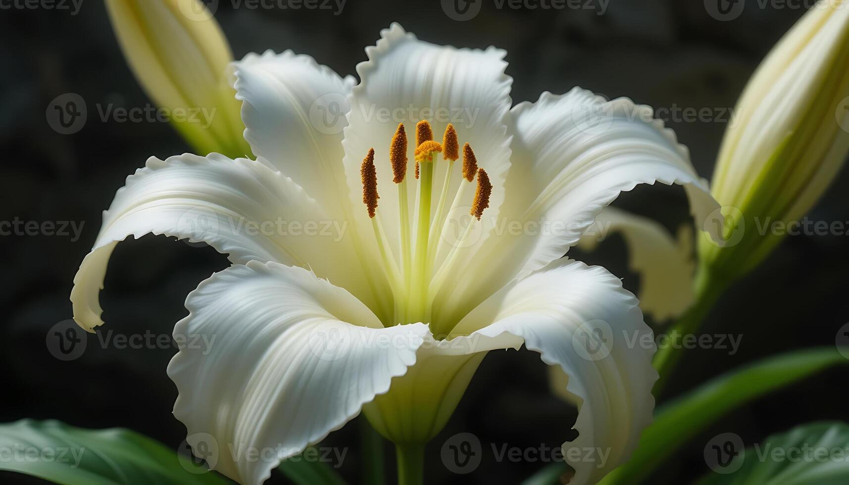 Blooming White Lily Flower with Delicate Petals and Stamens photo
