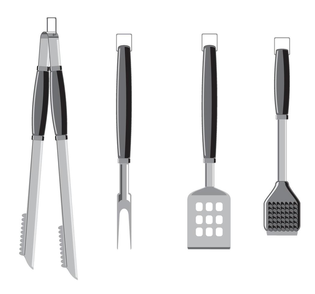 Barbecue or grilling tools flat icon. Barbecue fork, forceps with spatula. Design elements for restaurant, bar, cafe, food shop and market vector
