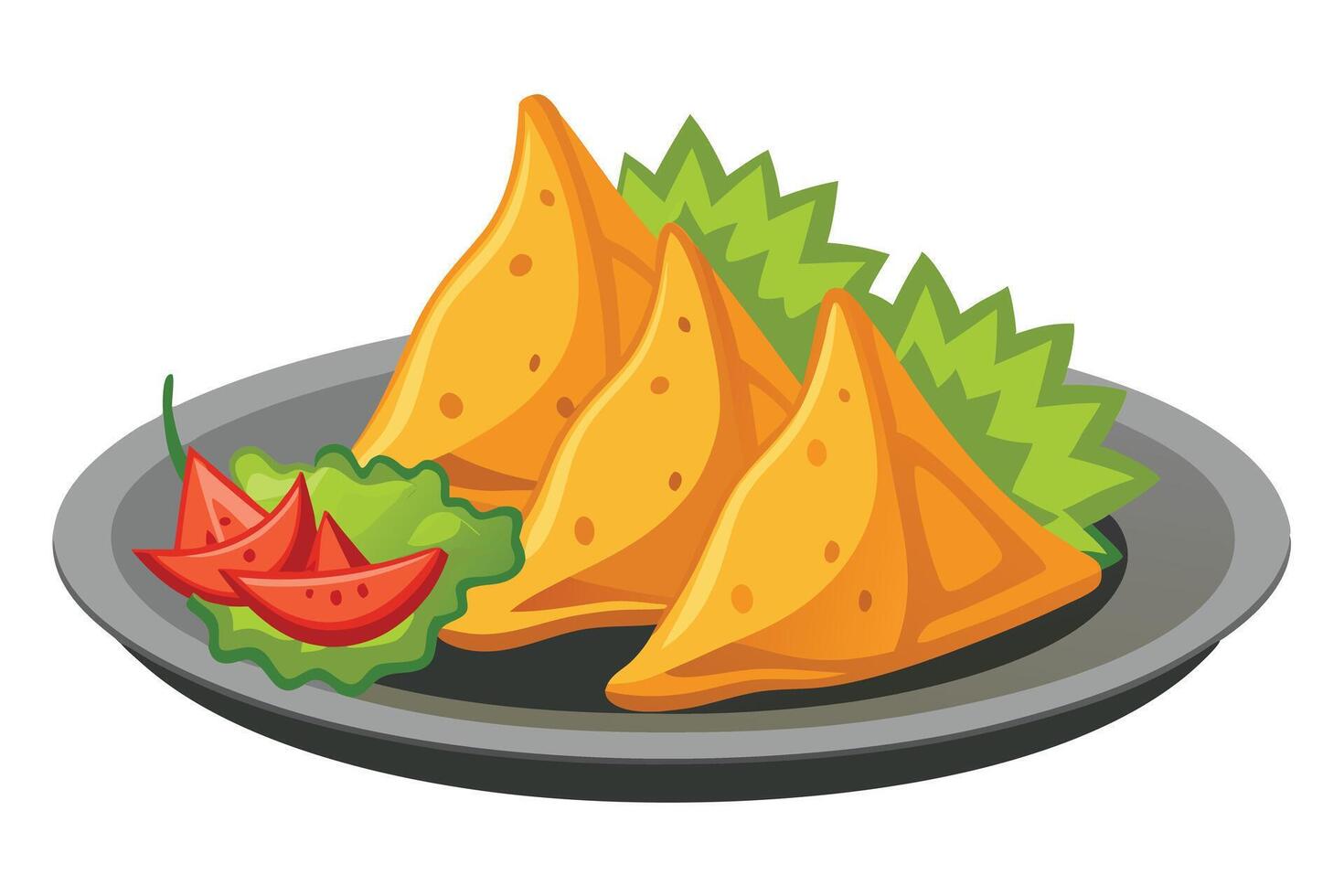 Delicious samosas on a plate, perfect for food photography. vector