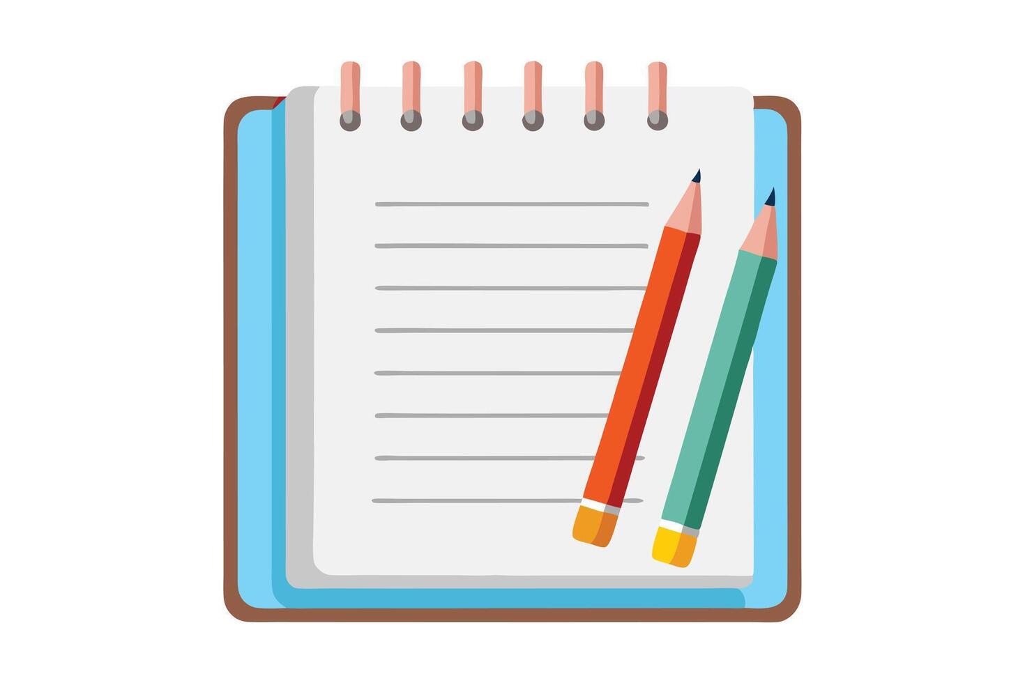 Open spiral-bound notebook with pencils ready for writing. vector