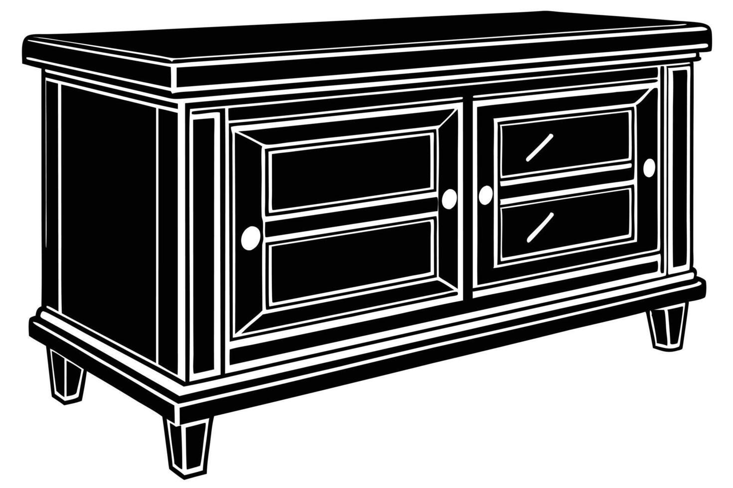 A stylish Black TV Stand with Two Doors and Drawers vector