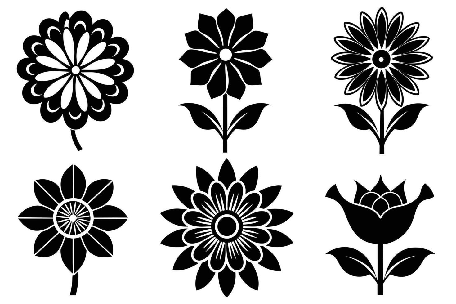 Stylized Black and White Flower Illustrations vector