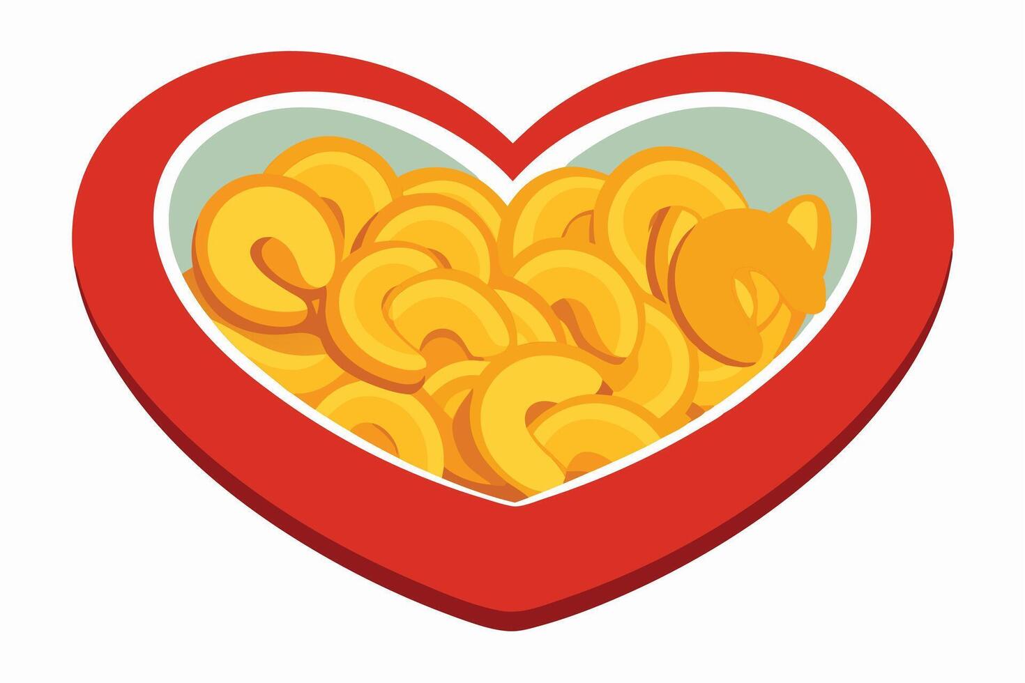 Heart-shaped container filled with delicious, vibrant yellow food. vector