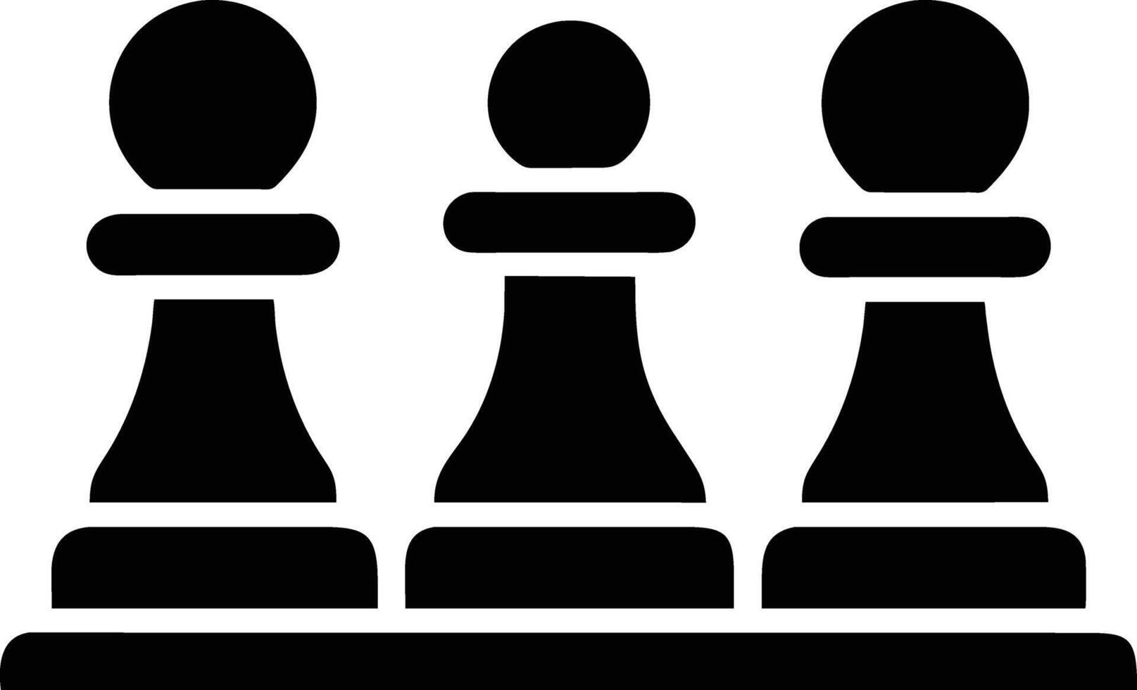 Three black chess pawns in a row on a chessboard. vector