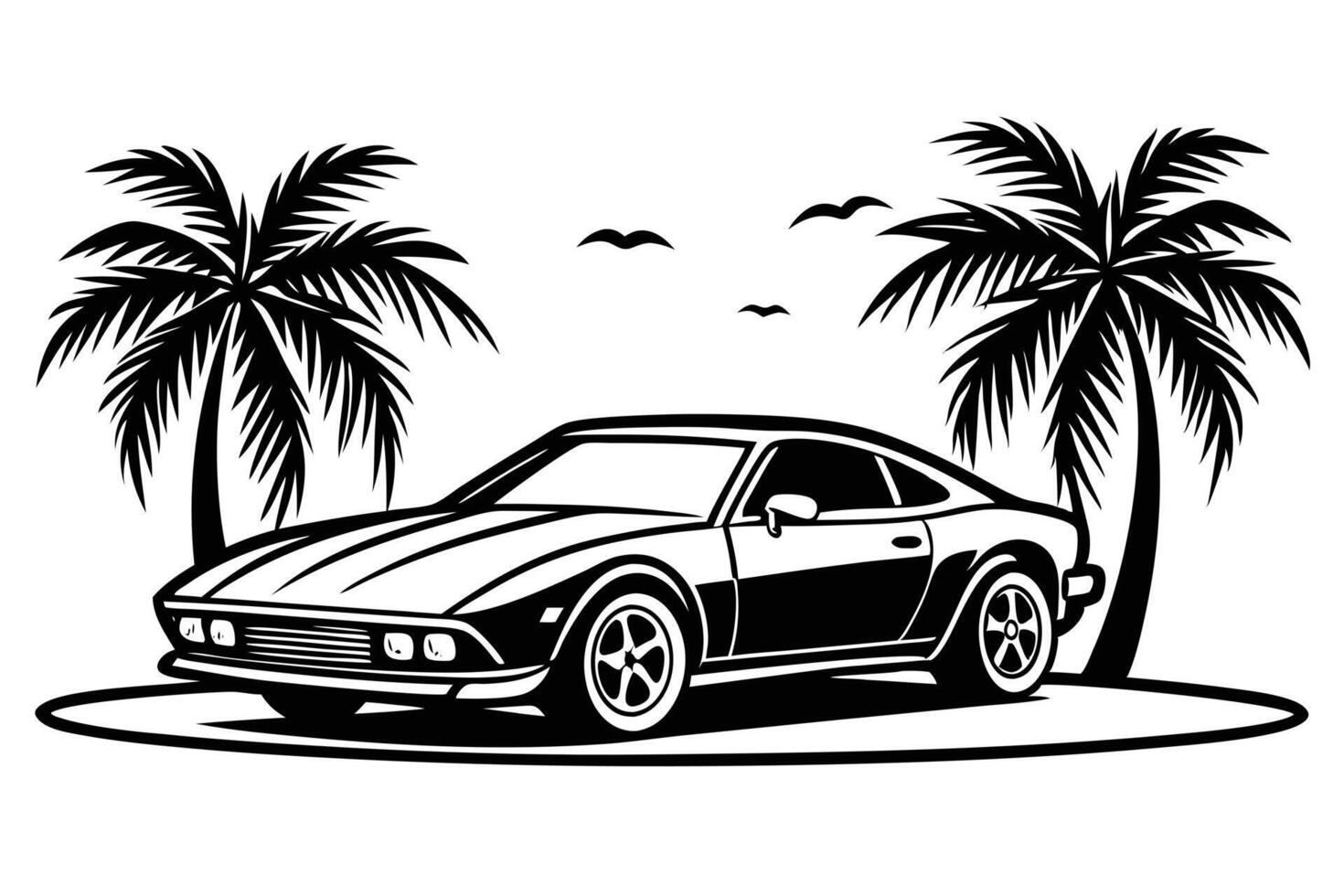 Muscle Car Under Palm Trees vector