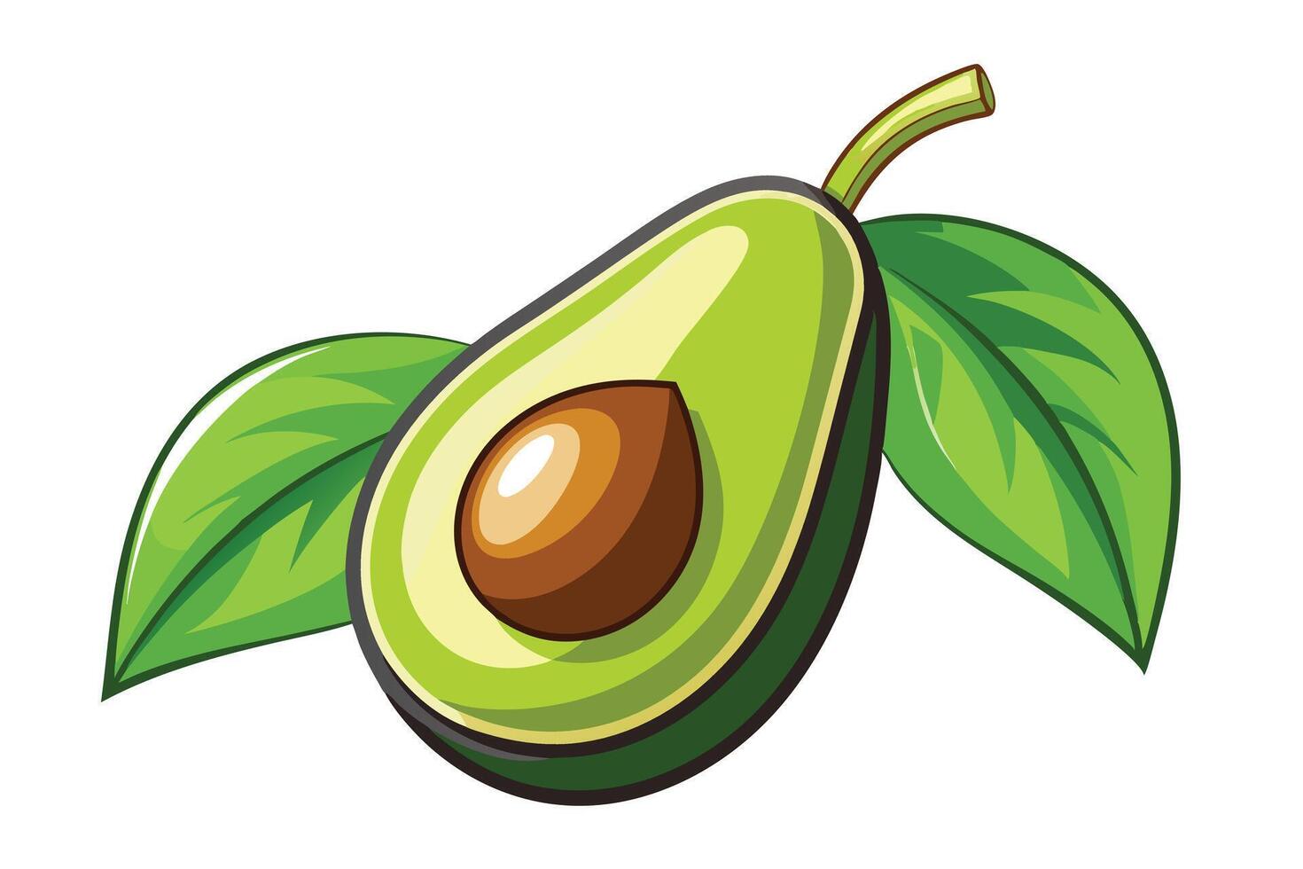Vibrant Illustration of a Halved Avocado with Leaves vector