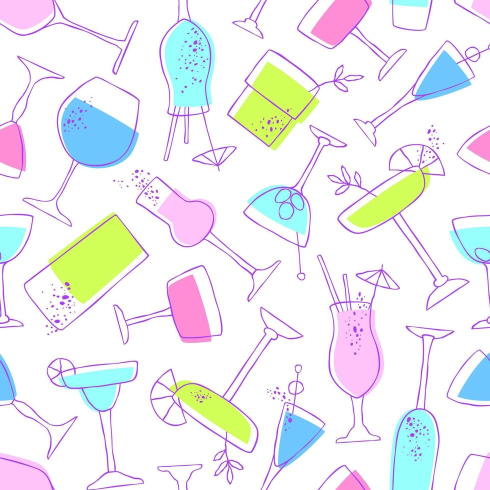 Seamless pattern with glasses and goblets of alcoholic drinks on a white background vector