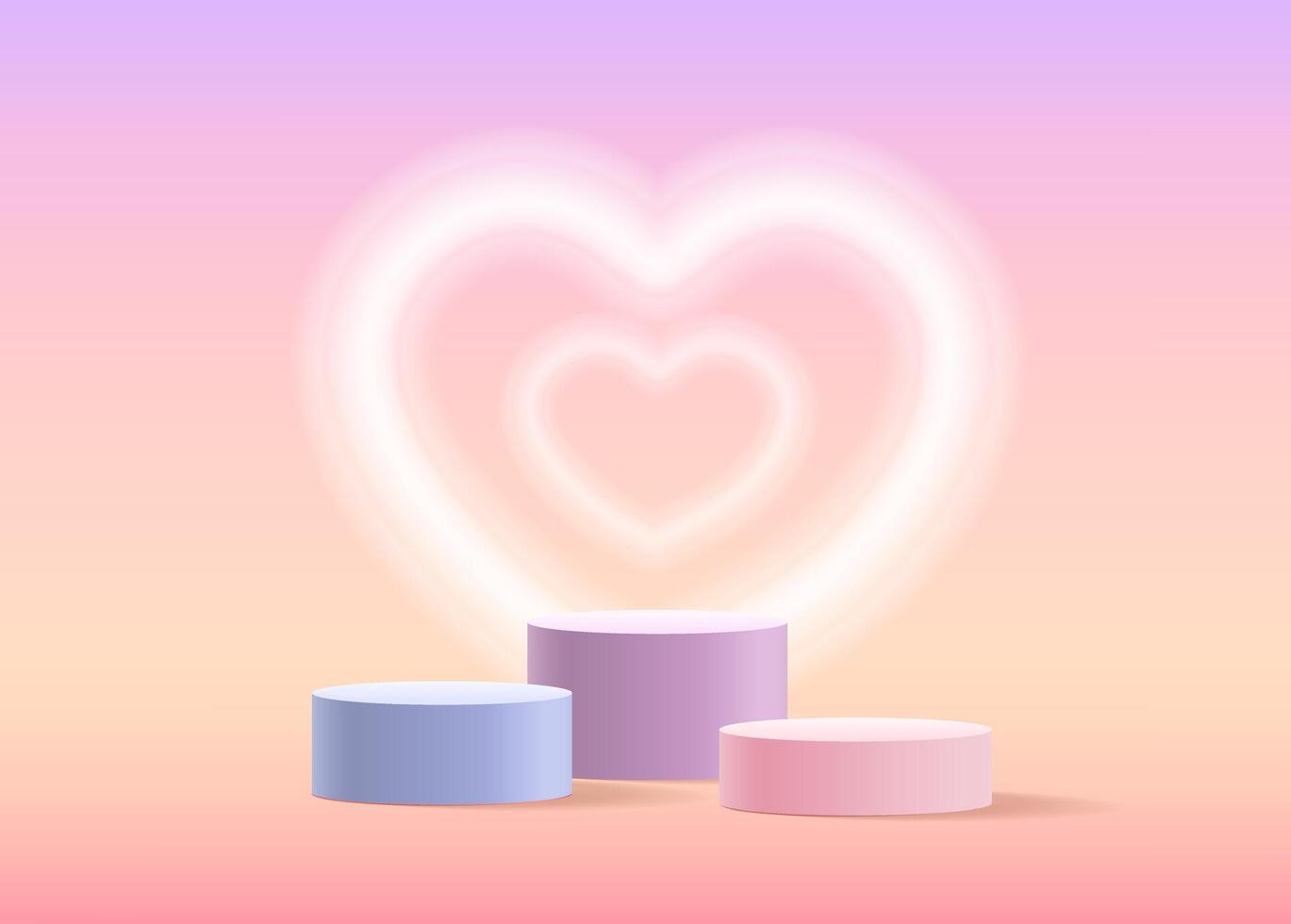 3d rendering, heart stage for product display present background. vector