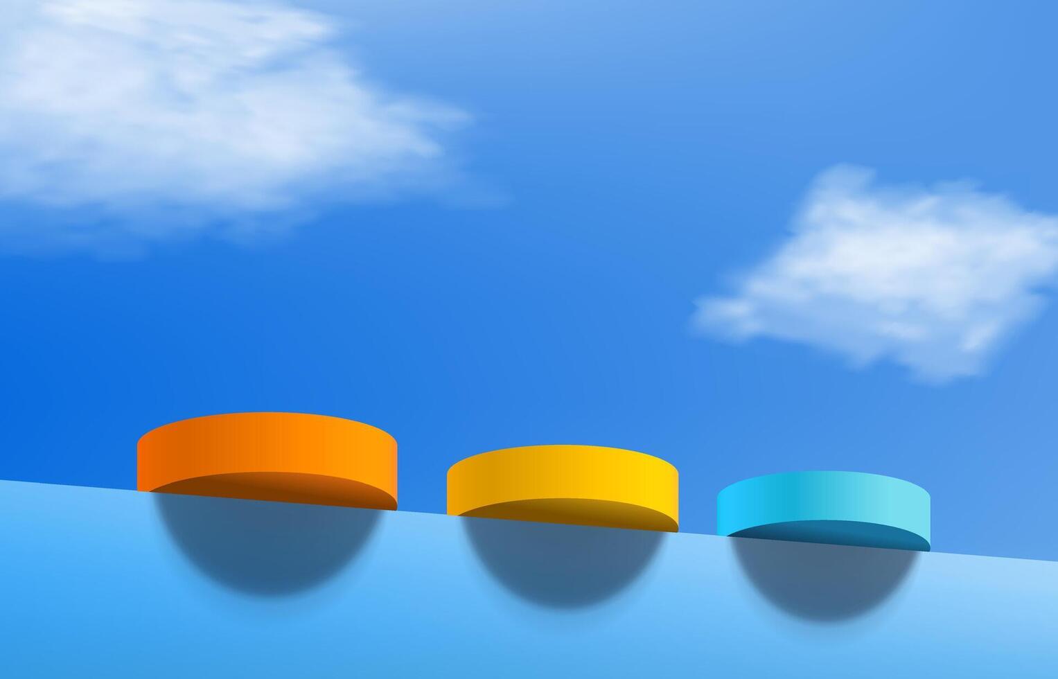 3d rendering, Minimal stage for product display present, blue sky background. vector