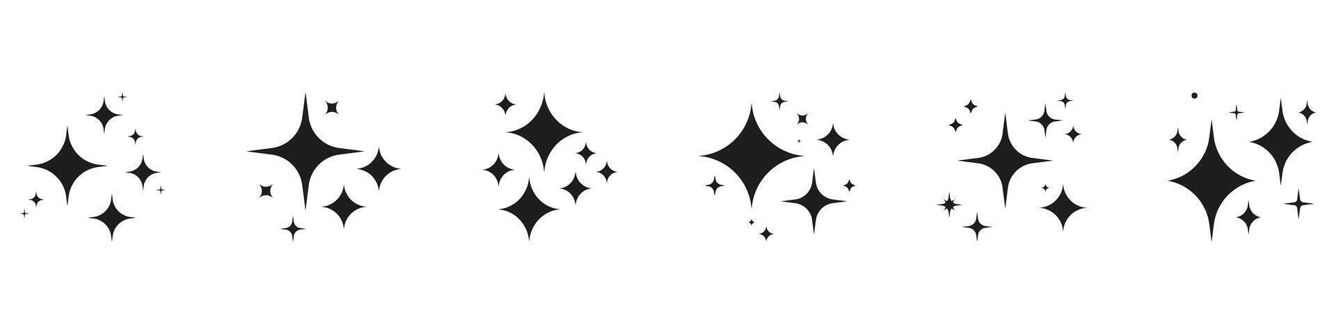 Sparkle Starburst Pattern Solid Icon Set. Decorative Twinkling Stars Silhouette Symbol Collection. Isolated Illustration vector
