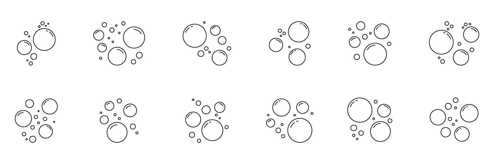 Soap Bubbles Line Icon Set. Collection Of Floating Air Bubbles With Different Sizes And Highlights Outline Symbol Collection. Editable Stroke. Isolated Illustration vector