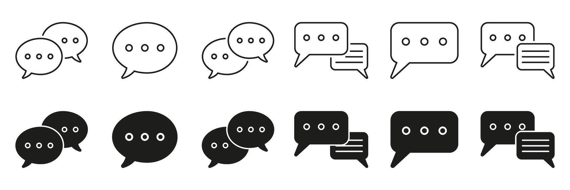 Speech bubble communication line and solid icon set. Chat and messaging symbol collection. Editable Stroke. Isolated illustration vector