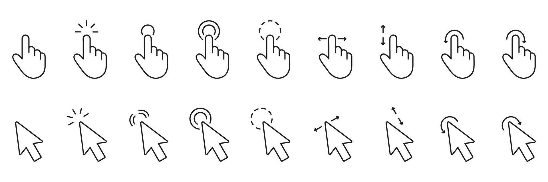 Cursor And Pointer Line Icon Set. Click And Gesture Outline Symbol ...