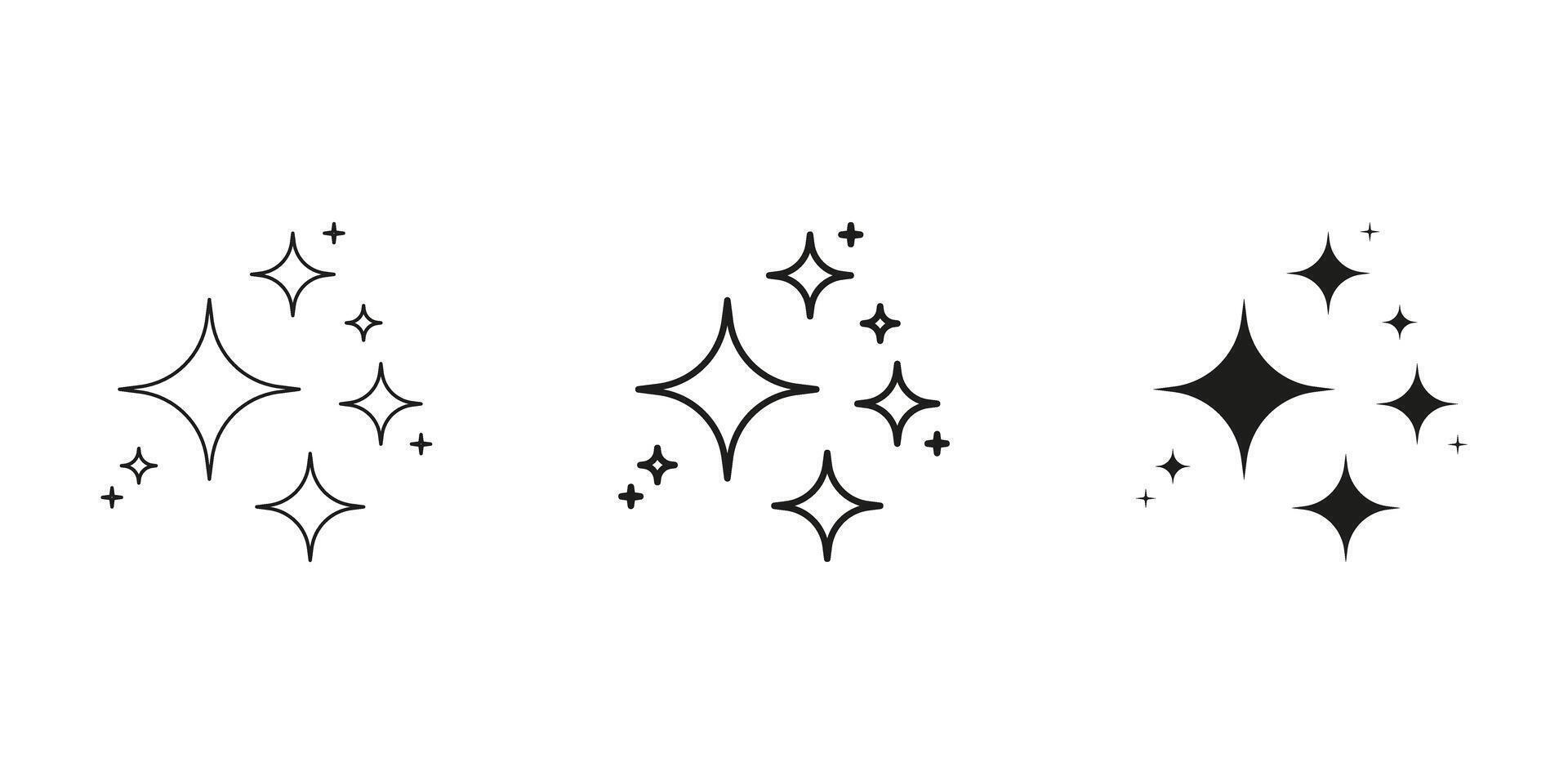 Sparkle Effects Decorative Line And Solid Icon Set. Shine And Glitter Emblem Symbol Collection. Isolated Illustration vector
