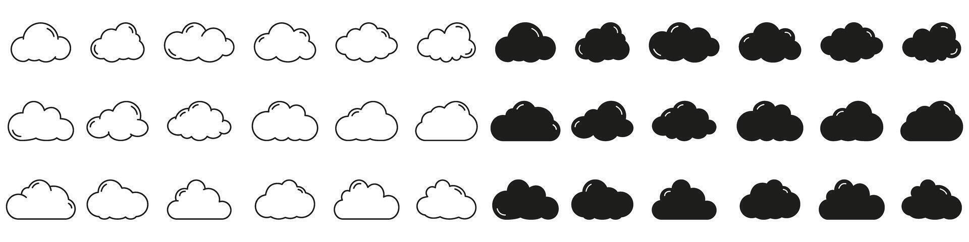 Cloud weather line and solid icon set. Beautifully cloud symbol collection. Editable Stroke. Isolated illustration vector